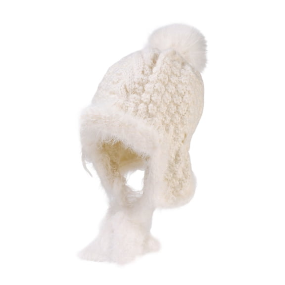SWSMCLT Women's Winter Beanie Faux Fur Winter Hat Cute Fashion Spring Cozy Thick Stretch Warm Knit Casual Hat Cream One Size