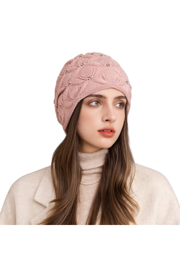 Women's Winter Beanie Knit Winter Hat Warm Soft Fall Spring Acrylic Cute Date Night Crochet Cozy Cap Pink One Size