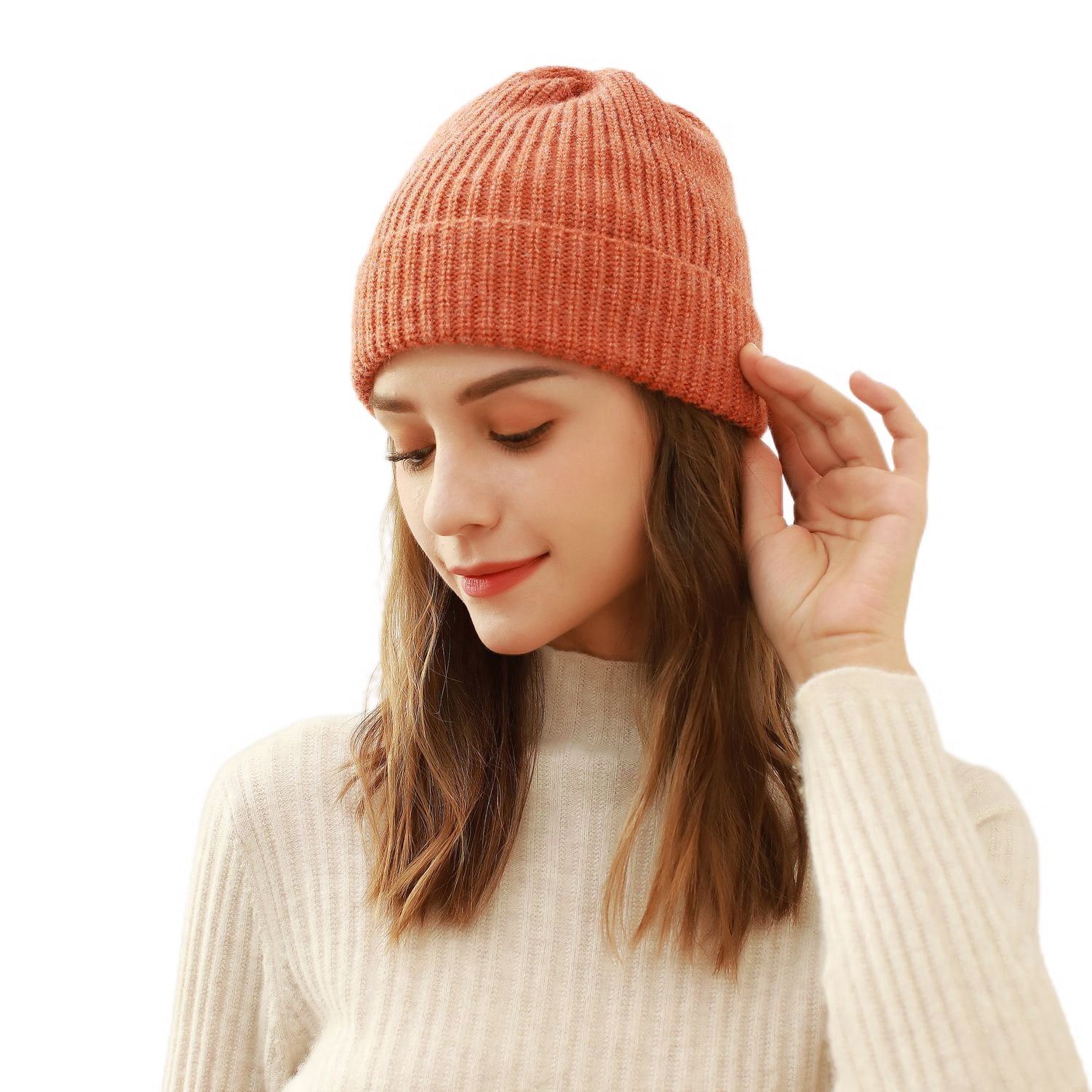Knitted Women\'s Hat - Soft and Warm Red Logo Cuffed Winter Hat Solid Red Pure Wool Hat Women main image 3