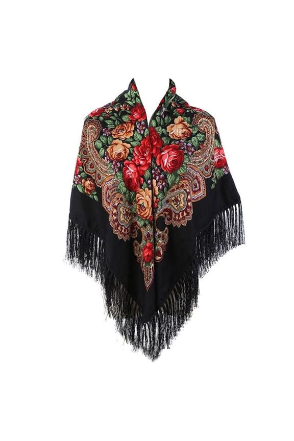 Women's Winter Cape Fringe Shawl Spring Pashmina Shawl Light Vintage Cardigan Fall House Summer Black One Size