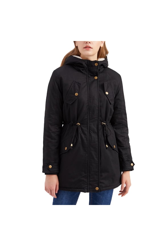 Women's Winter Parka Coat Fleece Lined Quilted Jacket High Low Spring Fuzzy Warm Coat Plus Size Hooded Zip Vintage Black 3X-Large