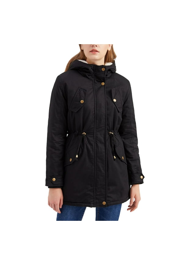 Women's Winter Parka Coat Fleece Lined Quilted Jacket High Low Spring Fuzzy Warm Coat Plus Size Hooded Zip Vintage Black 4X-Large