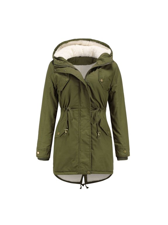 Women's Winter Parka Coat Fleece Lined Quilted Jacket High Low Spring Fuzzy Warm Coat Plus Size Hooded Zip Vintage Green 3X-Large