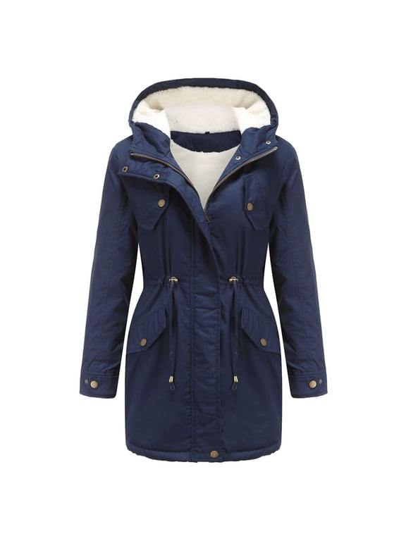 Women's Winter Parka Coat Fleece Lined Quilted Jacket High Low Spring Fuzzy Warm Coat Plus Size Hooded Zip Vintage Navy 5X-Large