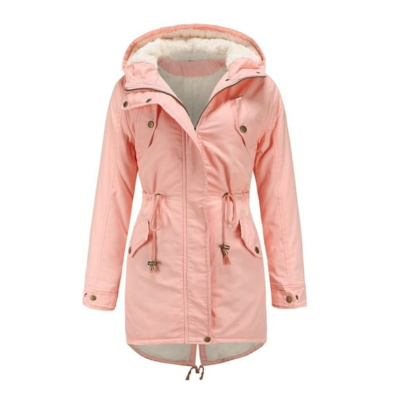 SWSMCLT Women's Winter Parka Coat Fleece Lined Quilted Jacket High Low Spring Fuzzy Warm Coat Plus Size Hooded Zip Vintage Pink Small