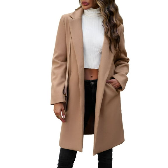 SWSMCLT Women's Winter Top Snow Coats Loose Pea Coat Spring Fashion Fall Long Sleeve Pocket Brushed Lapel Khaki X-Large