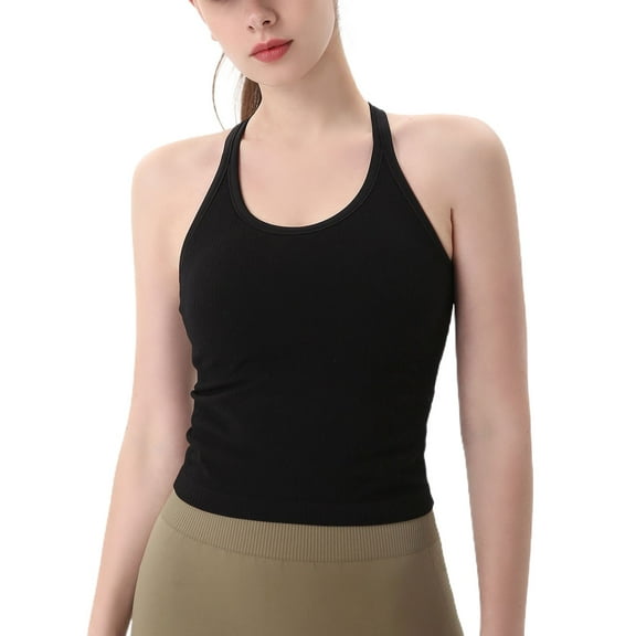 SWSMCLT Women's Workout Top Running Tight Short Scoop Neck Tank Top Vest Soft Fitted Spandex Backless Summer Black Small