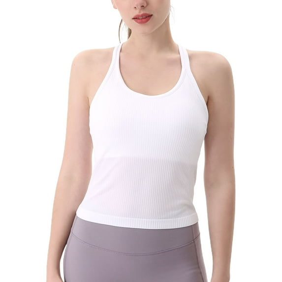 SWSMCLT Women's Workout Top Running Tight Short Scoop Neck Tank Top Vest Soft Fitted Spandex Backless Summer White Small
