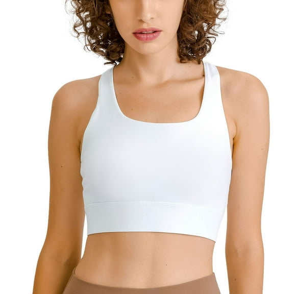 SWSMCLT Women's Workout Top Yoga Crop Top Crop Built In Bra Sports Bra Full Coverage Push Up Backless Spandex Trendy White 10