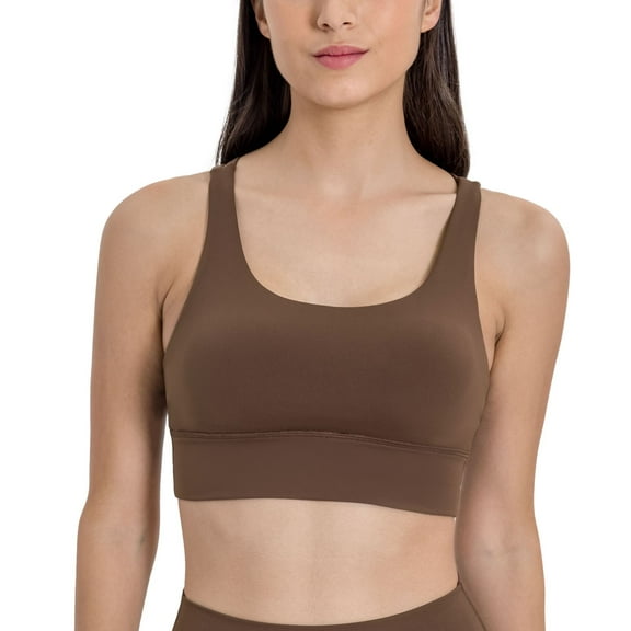 SWSMCLT Women's Workout Top Yoga Sports Bra Running Wireless Trendy Bras Push Up Fitted Crop Summer Supportive Chestnut 8