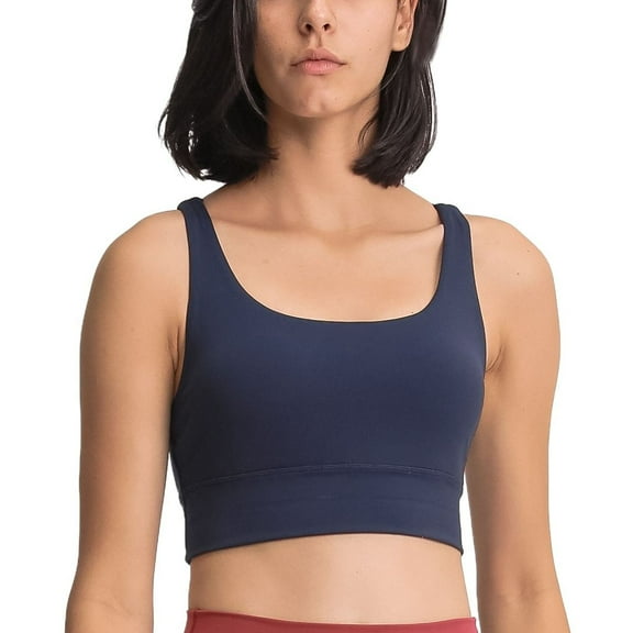 SWSMCLT Women's Workout Top Yoga Sports Bra Running Wireless Trendy Bras Push Up Fitted Crop Summer Supportive Navy 12