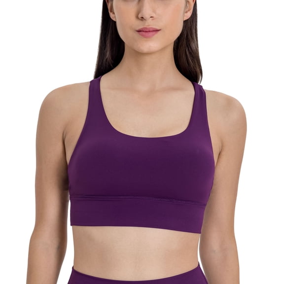 SWSMCLT Women's Workout Top Yoga Sports Bra Running Wireless Trendy Bras Push Up Fitted Crop Summer Supportive Purple 10