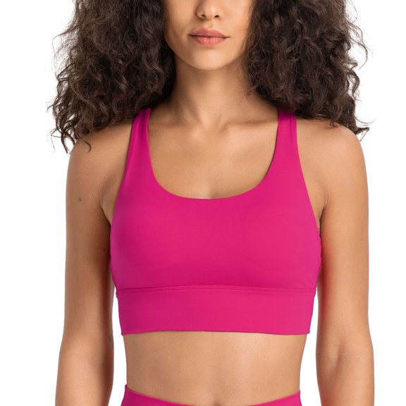 SWSMCLT Women's Workout Top Yoga Sports Bra Running Wireless Trendy Bras Push Up Fitted Crop Summer Supportive Rose 12