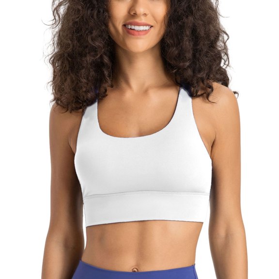 SWSMCLT Women's Workout Top Yoga Sports Bra Running Wireless Trendy Bras Push Up Fitted Crop Summer Supportive White 4