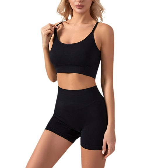 SWSMCLT Women's Yoga 2 Piece Outfit Track Sweatsuit Ribbed Tight High Waisted Thin Spandex 2 Piece Set Summer Track Suit Soft Black Large