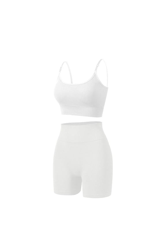 Women's Yoga 2 Piece Outfit Track Sweatsuit Ribbed Tight High Waisted Thin Spandex 2 Piece Set Summer Track Suit Soft White Large