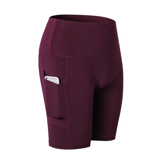 SWSMCLT Women's Yoga Biker Shorts Running Fashion Short Summer Yoga Pants High Waisted Tight Pocket Gym Soft Burgundy Medium