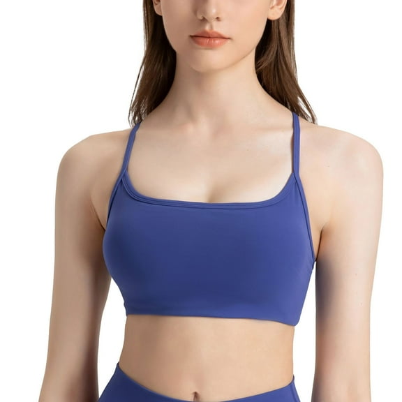SWSMCLT Women's Yoga Crop Top Workout Top Trendy Sports Bra Push Up Fitted Backless Running Spandex Supportive Dark Blue 10