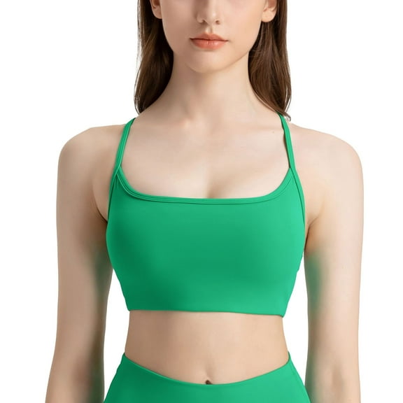 SWSMCLT Women's Yoga Crop Top Workout Top Trendy Sports Bra Push Up Fitted Backless Running Spandex Supportive Green 6