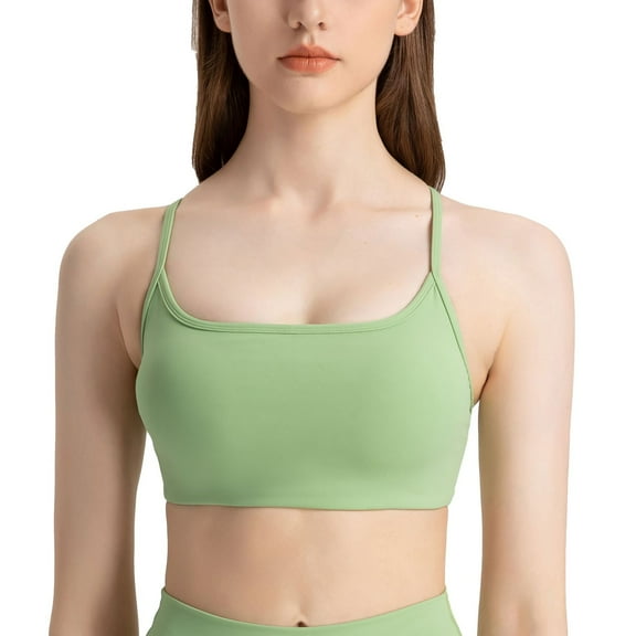 SWSMCLT Women's Yoga Crop Top Workout Top Trendy Sports Bra Push Up Fitted Backless Running Spandex Supportive Light Green 6