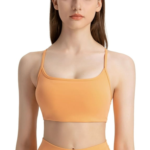 SWSMCLT Women's Yoga Crop Top Workout Top Trendy Sports Bra Push Up Fitted Backless Running Spandex Supportive Orange 8