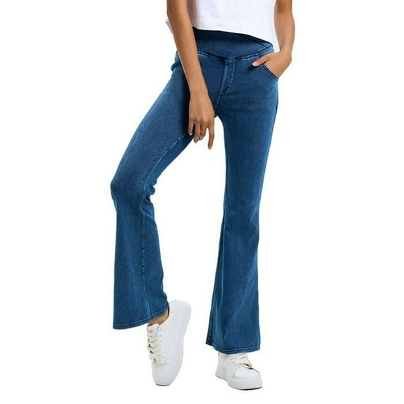 SWSMCLT Women's Yoga Jeans High Waisted Bootcut Denim Pant Pants Denim Elastic Waist Hiking Workout Stretch Blue1 Medium