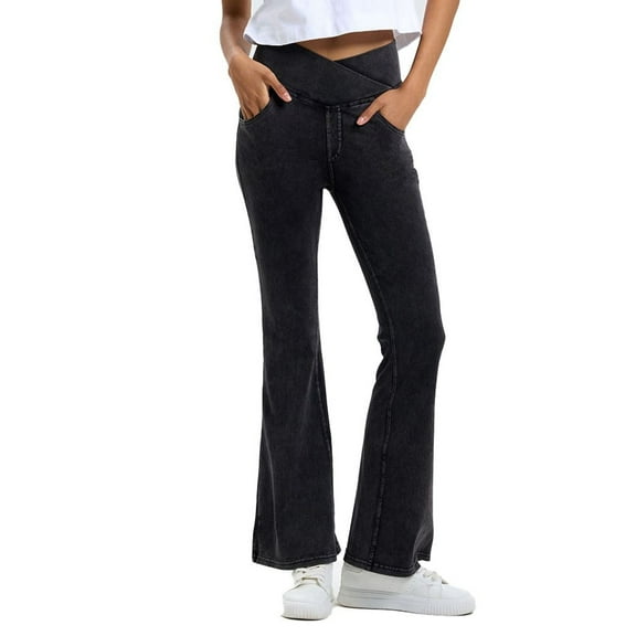 SWSMCLT Women's Yoga Jeans High Waisted Bootcut Denim Pant Pants Denim Elastic Waist Hiking Workout Stretch Dark Grey Medium