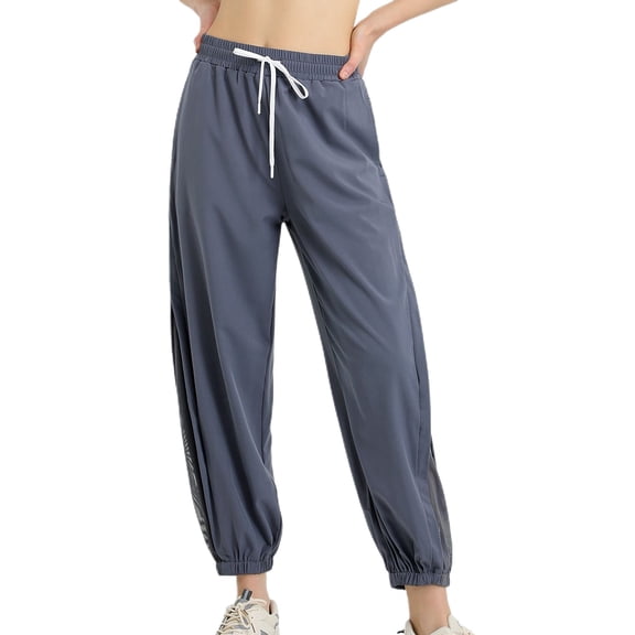 SWSMCLT Women's Yoga Pants Jogger Sweatpants Drawstring Stretch Joggers Gym Long Comfy High Waisted Loose Storm Blue Grey Medium