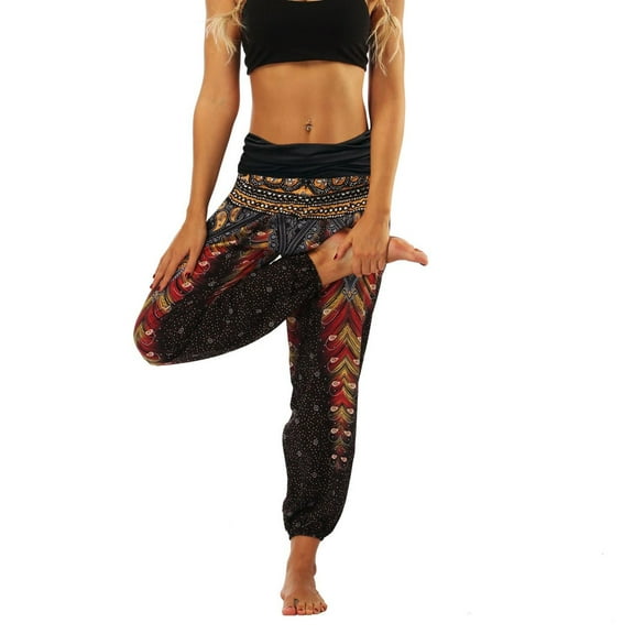 SWSMCLT Women's Yoga Pants Joggers Palazzo Ankle Vintage Thin Boho Workout Trousers Loose Wide Leg Style1 6-8
