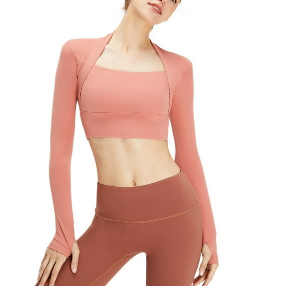 SWSMCLT Women's Yoga Workout Square Neck Crop Top Long Sleeve Yoga Shirt Soft Fashion Spandex Summer Basic Orange Medium