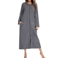 thumbnail image 1 of SWSMCLT Women's Zip Up House Coat Long Robe Long Sleeve House Coat Sleepwear Fall Zipper Pocket Soft Spring Stretchy Dark Grey Large, 1 of 4