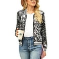 thumbnail image 1 of SWSMCLT Women's Zip Up Jacket Sequin Disco Carnival Outfit Halloween Bomber Jackets Long Sleeve Short Dance Vintage Zipper Black Small, 1 of 1