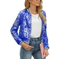 thumbnail image 1 of SWSMCLT Women's Zip Up Jacket Sequin Disco Carnival Outfit Halloween Bomber Jackets Long Sleeve Short Dance Vintage Zipper Blue Medium, 1 of 1