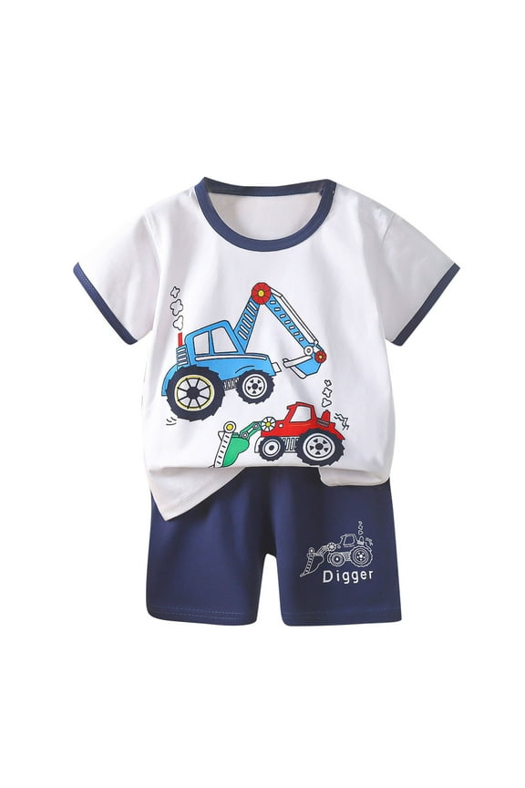 Boys Summer Outfit Sets Clothing,Kids Sets,Fashion Boys' Casual Sleeveless Round Neck Collar Botton Printed Short Pants Sets