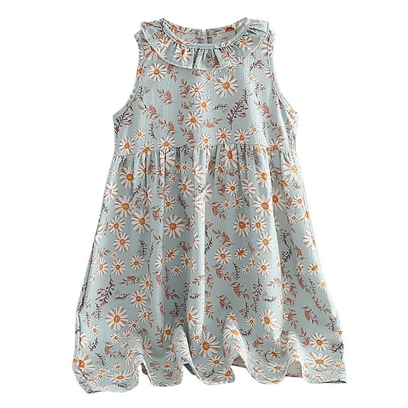 SWSTBBY Girls Dresses,Summer Dresses for Kids,Summer Toddler Baby Girls Sleeveless Dress Graphic Print Flying Sleeve Dress