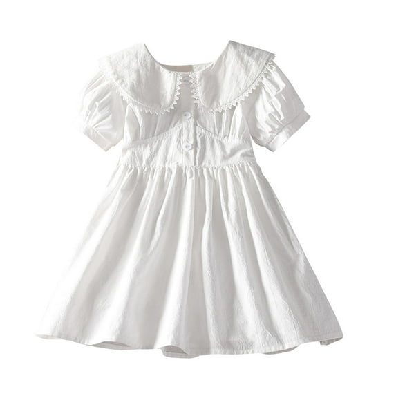 SROBPTY Girls Dresses,Summer Dresses for Kids,Summer New Solid Color Skirt for Girls Lace Edging Doll Collar Short Sleeve Collar Dress Shirt Skirt
