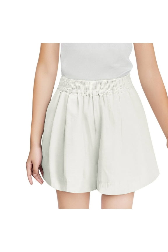 SWSTBBY Girls Pants,Kids Summer Pants,Children's Summer Loose And Casual Elastic Waisted Cotton And Linen Oversized Shorts High Waisted Versatile Wide Leg Pants Hot Pants Trendy