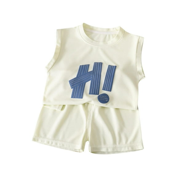 SROBPTY Girls Summer Outfit Sets Clothing,Kids Sets,Fashionable Children's Round Neck Sleeveless Top Elastic Waist Shorts Summer Casual Suit