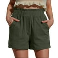 thumbnail image 1 of SROBPTY Womens Summer Shorts, Casual Shorts for Women, Women's Summer Casual High Waist Drawstring Wide Leg Lightweight Beach Short with Pockets Army Green M, 1 of 5