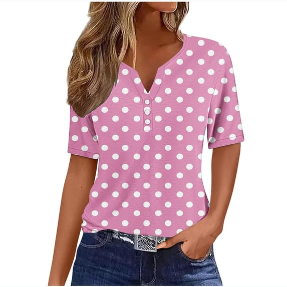 SWSTBBY Summer Tops for Women,Womens Tops,Ladies' Retro Non Positioning Printed V-neck Button T-shirt Loose Top