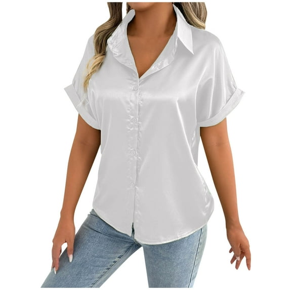 SWSTBBY Summer Tops for Women,Womens Tops,Women's Casual Comfortable Short Sleeved ButtonTop Blouse