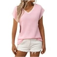 thumbnail image 1 of SROBPTY Summer Tops for Women,Womens Shirts,Women's Casual V-Neck Solid Color T-shirt Short Sleeved Top, 1 of 5