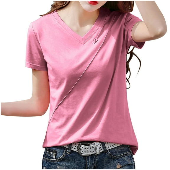 SROBPTY Summer Tops for Women,Womens Shirts,Women's Loose Casual Short-Sleeved V-neck Top/Shirt