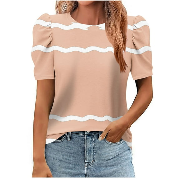 SROBPTY Summer Tops for Women,Womens Tops,Women's Printed Round Neck Short Sleeve T-Shirt Loose Top