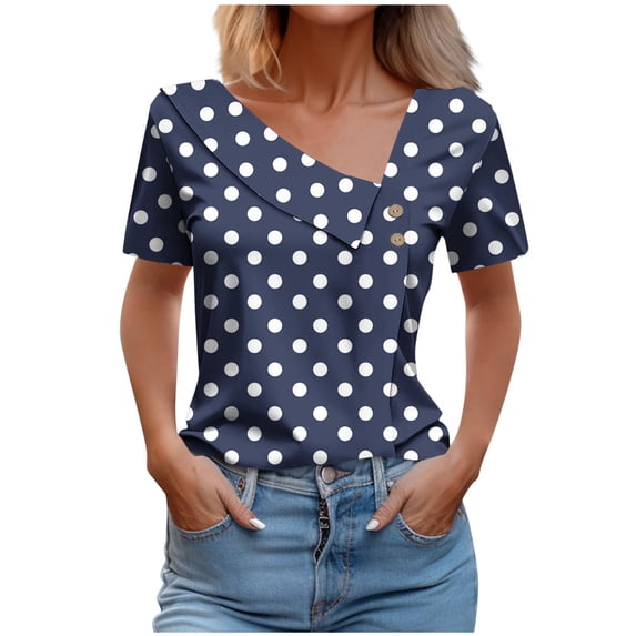 SWSTBBY Summer Tops for Women,Womens Tops,Women's Short Sleeved Shirt With Checkered Printed Button Casual T-shirt Top