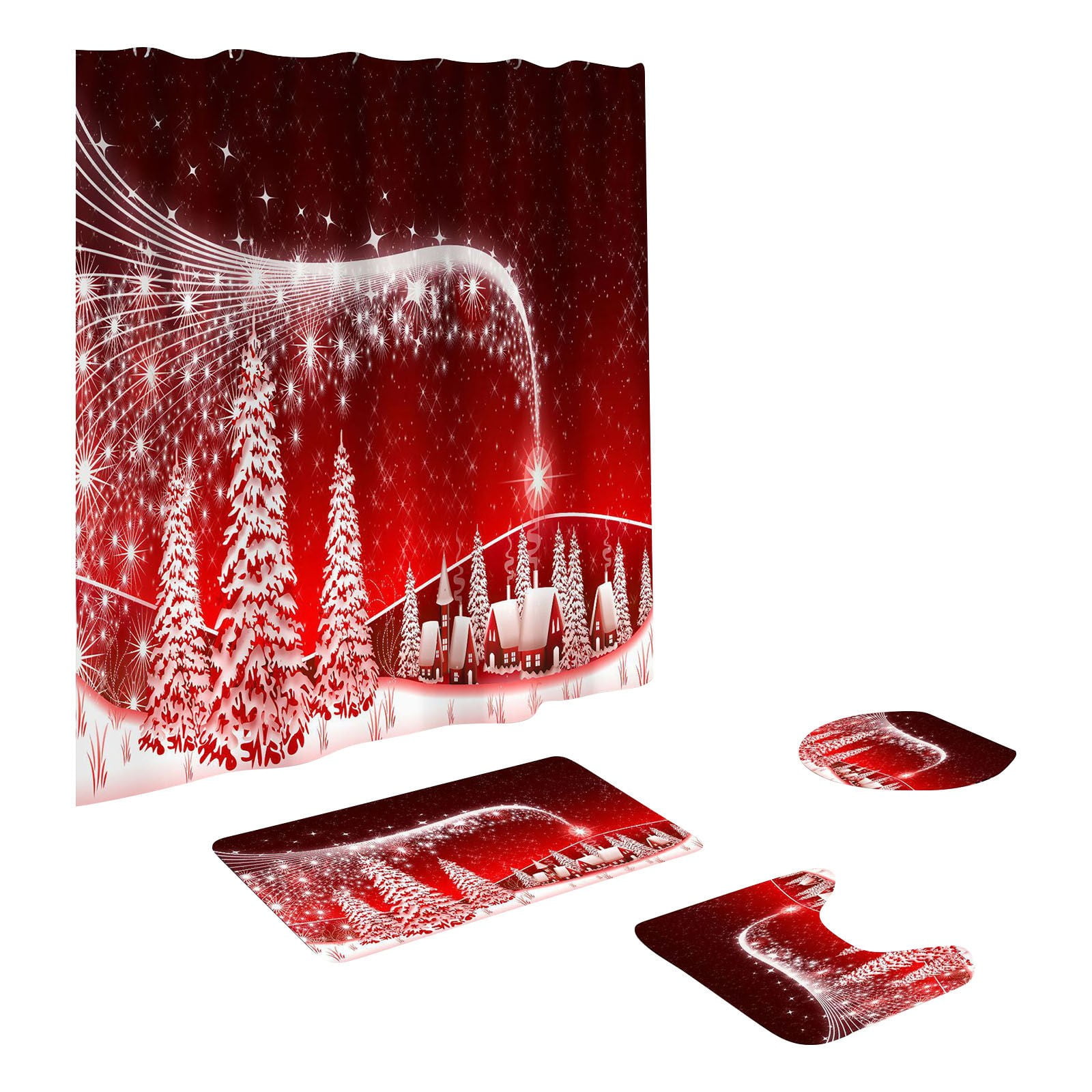 SWSUSN Santa Christmas Snowman Shower Curtain Set Bath Mats Rugs For