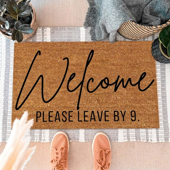 SWSUSN Welcome Coir Doormat Front Door Mat New Home Closing Housewarming Gift Welcome Please Leave by 9 Funny (23.6" x 15.7" Standard)