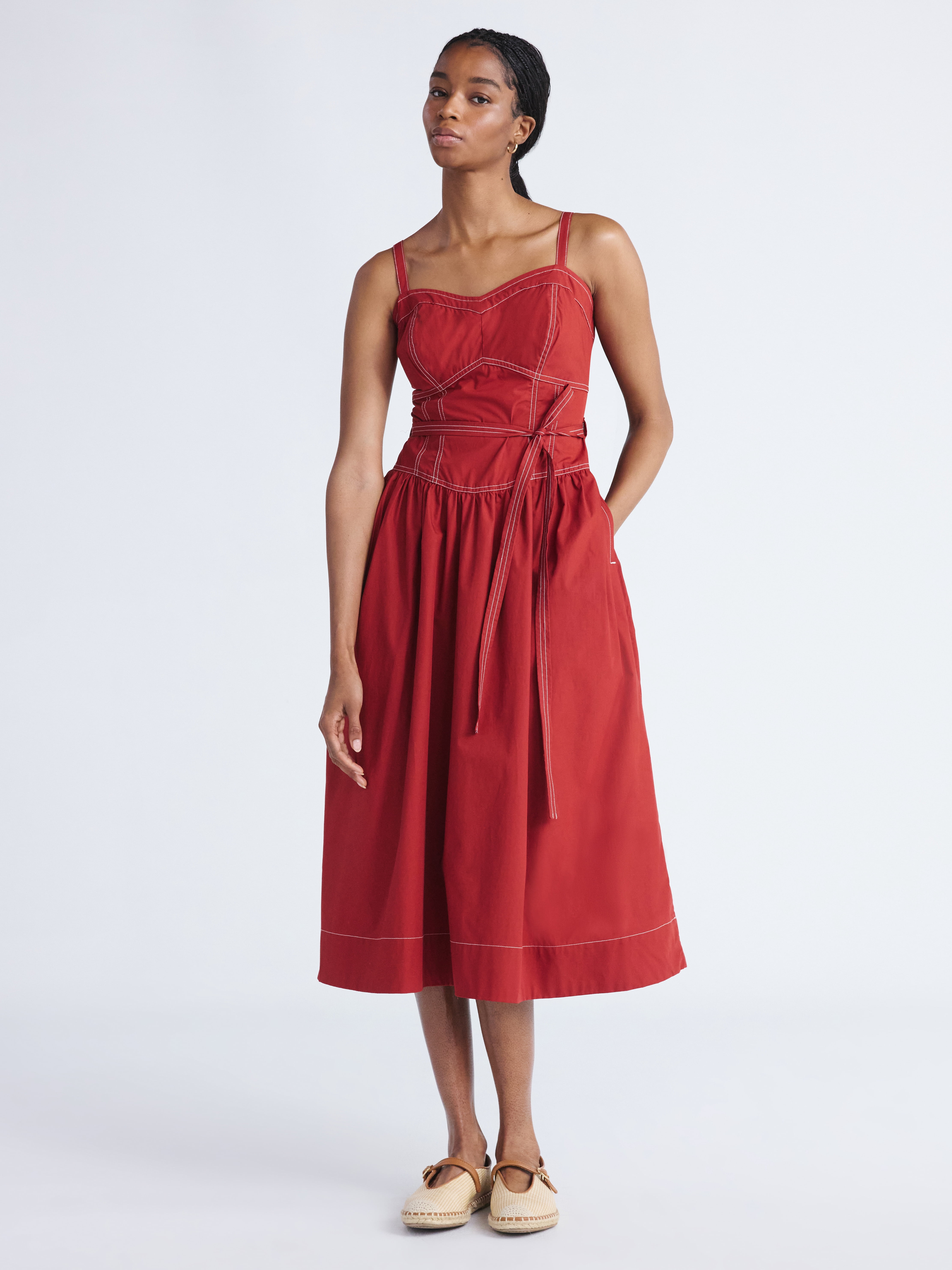 Free Assembly Belted Cotton Utility Midi Dress for Women