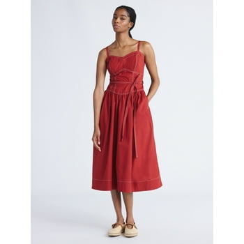 Free Assembly Women's and Women's Plus Sweetheart Belted Cotton Utility Midi Dress, Sizes XS-4X