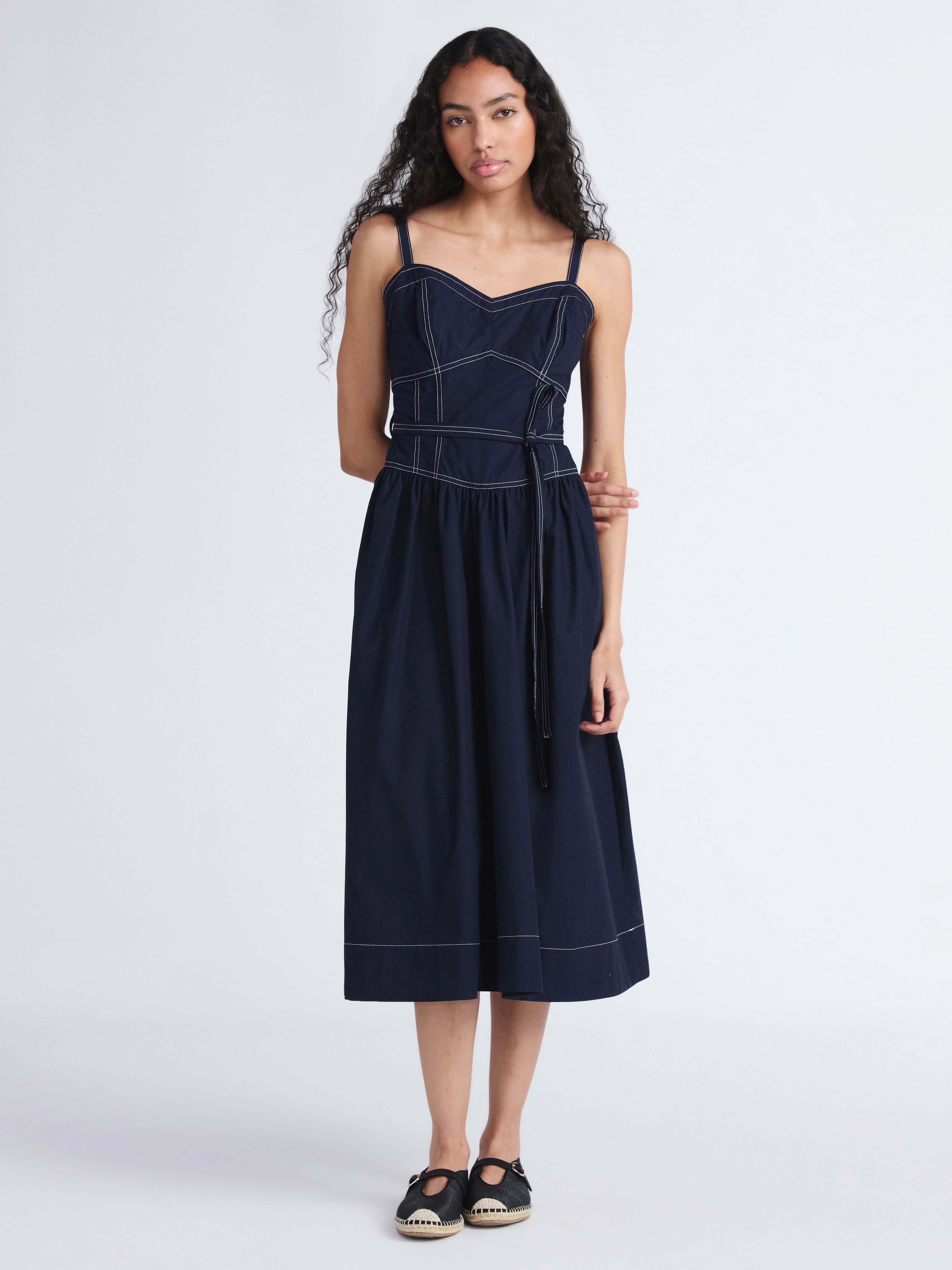 Free Assembly Women's and Women's Plus Sweetheart Belted Cotton Utility Midi Dress, Sizes XS-4X